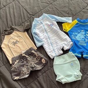 Carter's Kids Swim Rashguards - Blue, Yellow, Cream bathing suit bundle 0-3month